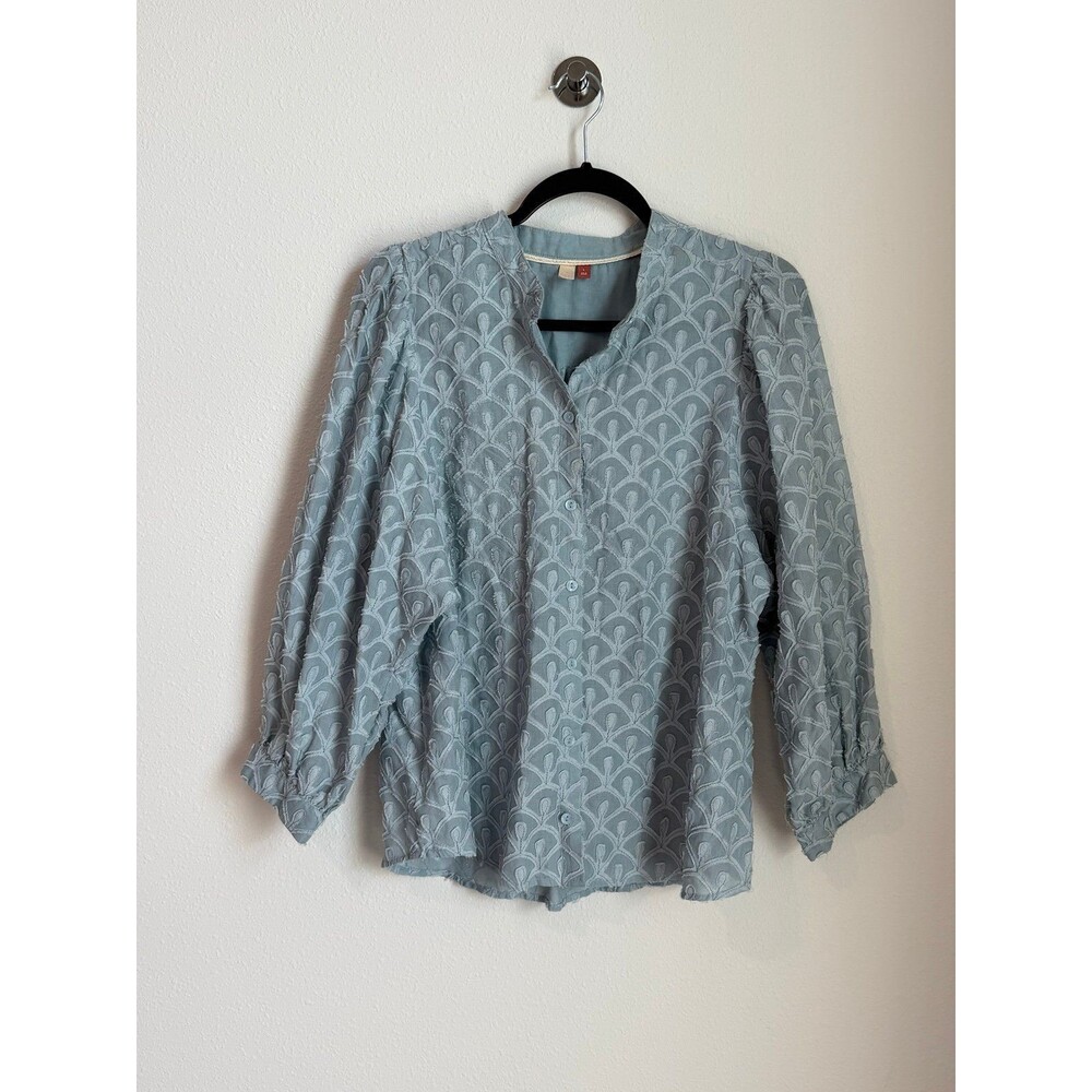 Pilcro Bella Femme Puff Sleeve Button Down Blouse in Dusty Blue Women’s Large